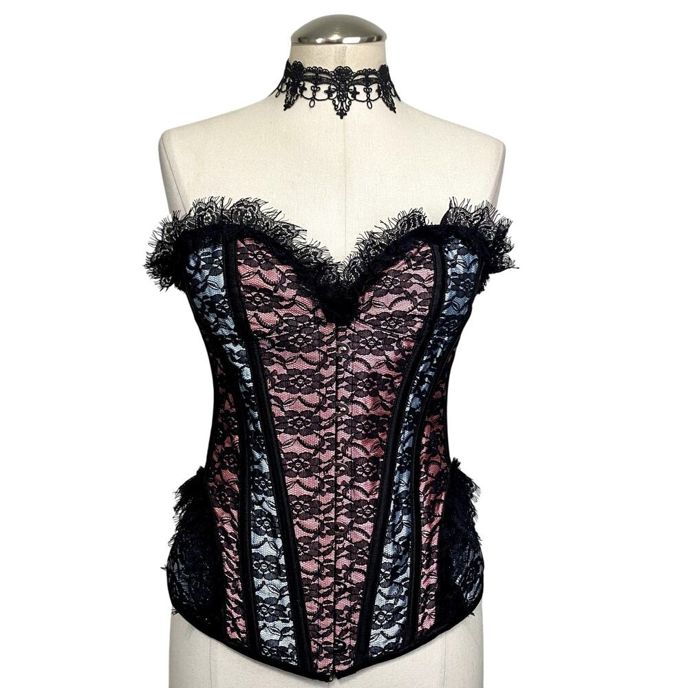 Costume Cosplay Black&Pink Victorian Lace Lolita Gothic Romantic Overbust Corset